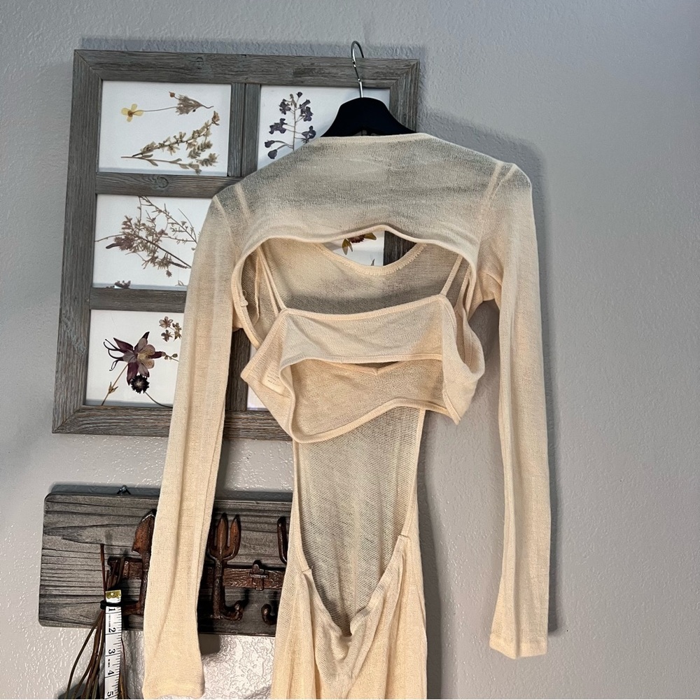 2-pc set! sheer cream maxi gown with bralette. Open back. Size med. Soft AF knit - Picture 7 of 10